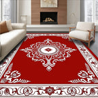 Ornate Crimson Scrollwork Floral Rug