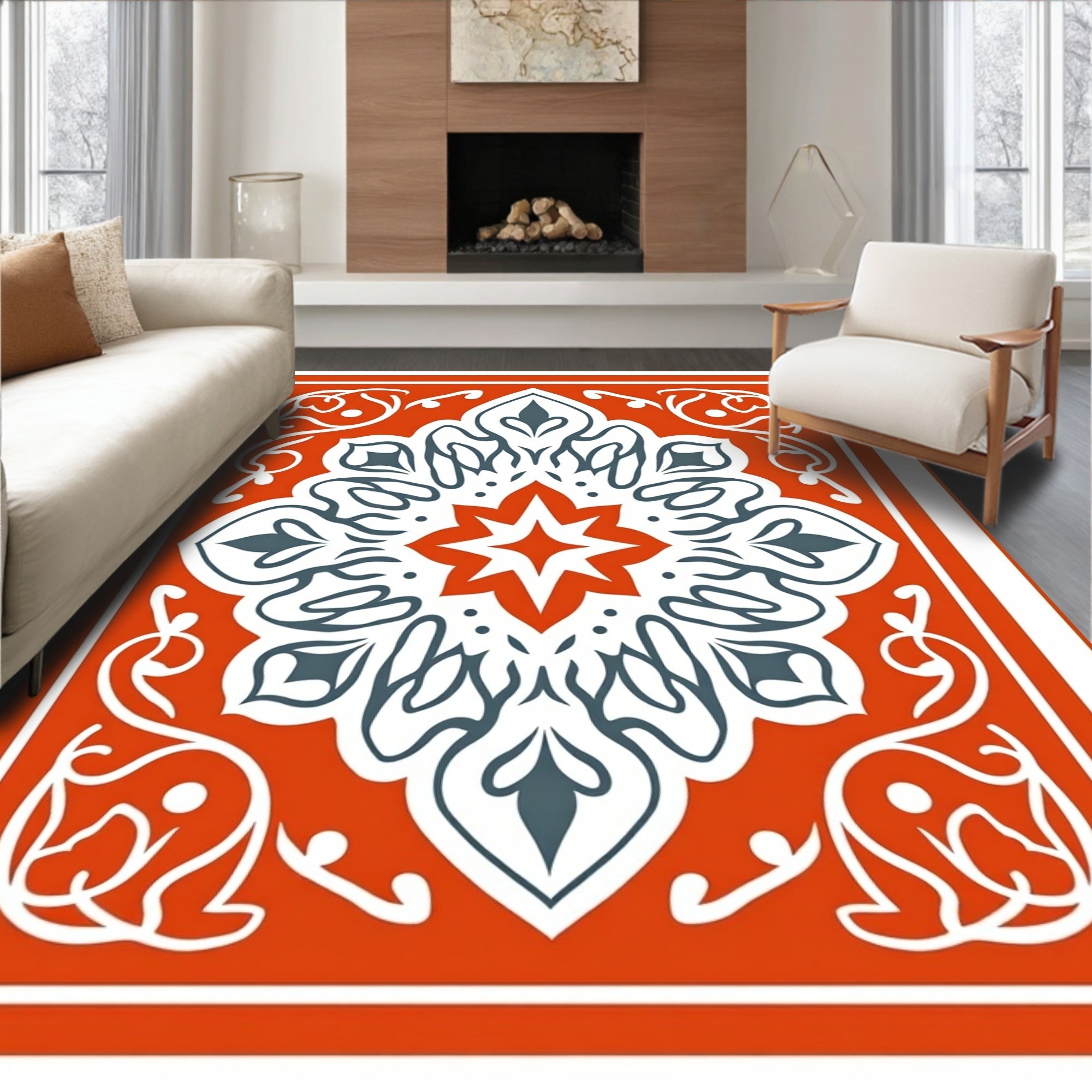 Vibrant Orange Medallion Classic Swirl Rug
