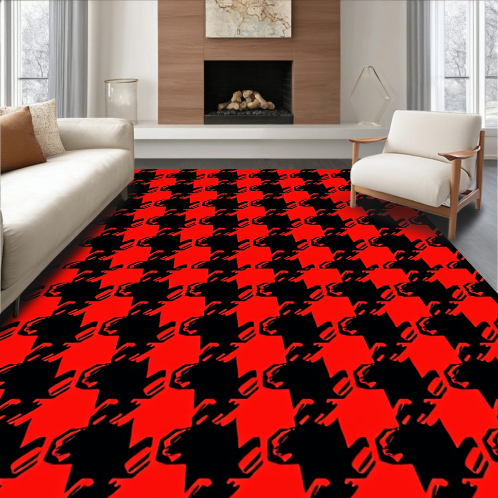 Bold Red Houndstooth Checkered Rug