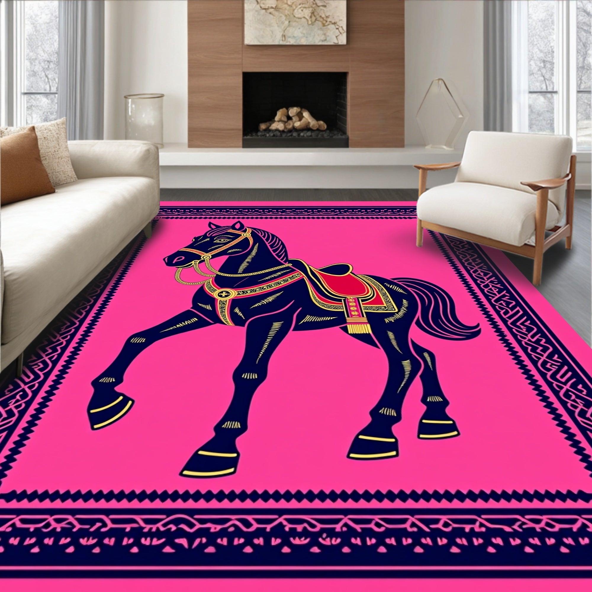 Vibrant Pink Horse Equestrian Frame Rug
