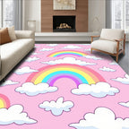 Whimsical Pink Rainbow Cloudscape Rug