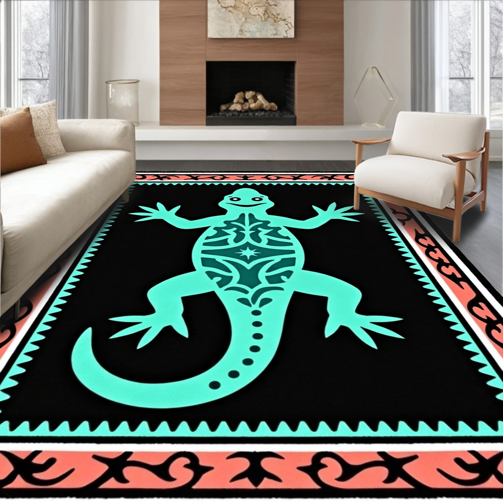 Aqua Gecko Coral Border Rug