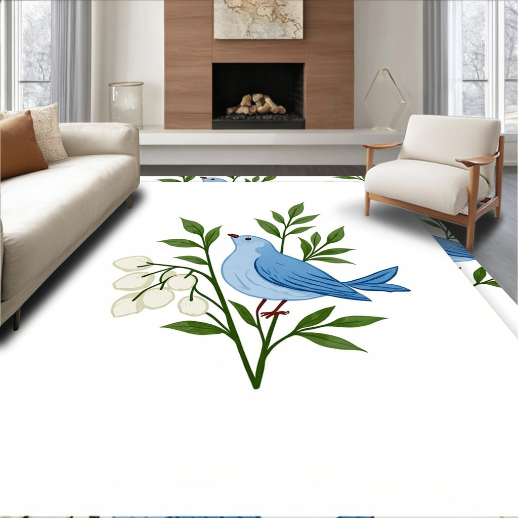 Whimsical Blue Bird Blossom Garden Rug