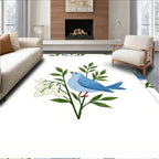 Whimsical Blue Bird Blossom Garden Rug