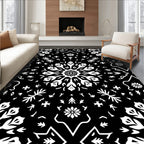 Dark Black White Snowflake Medallion Ornament Rug