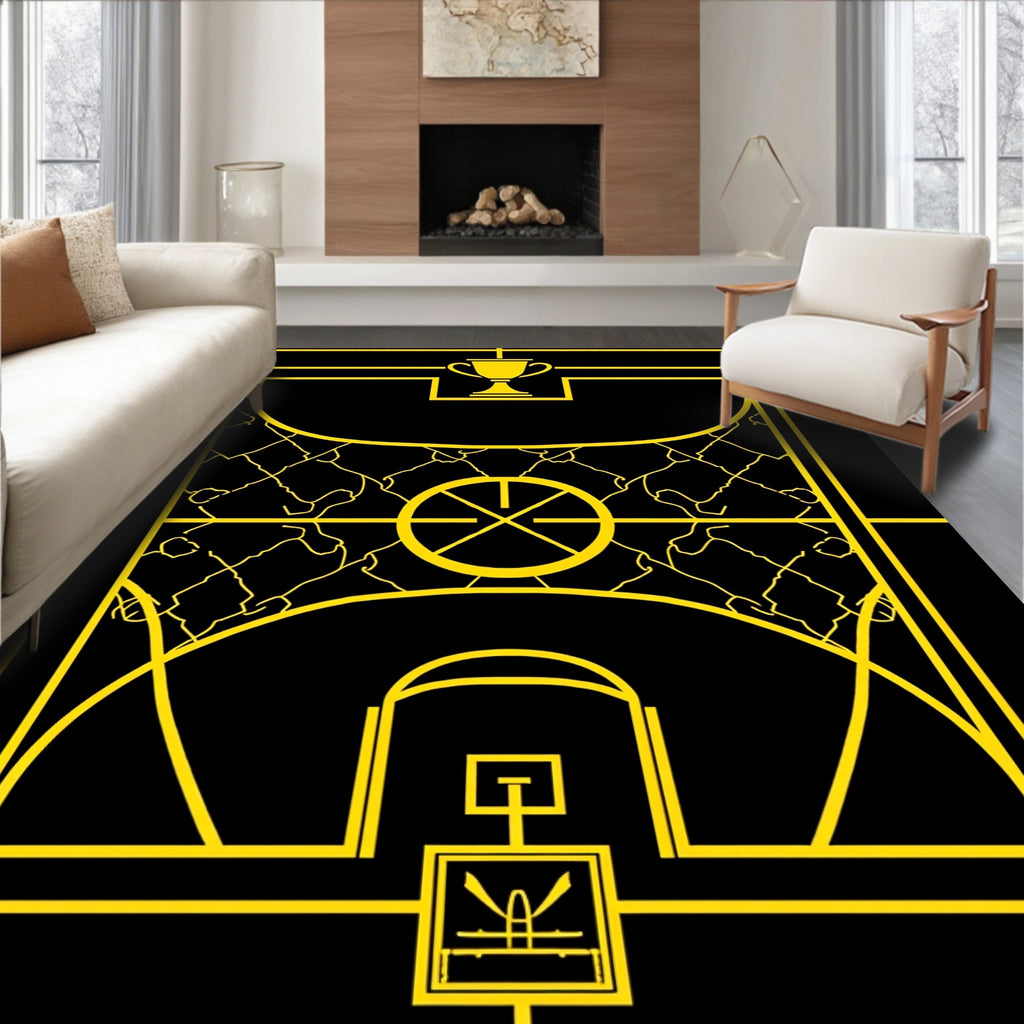 Gold Trophy Court Line Art Rug