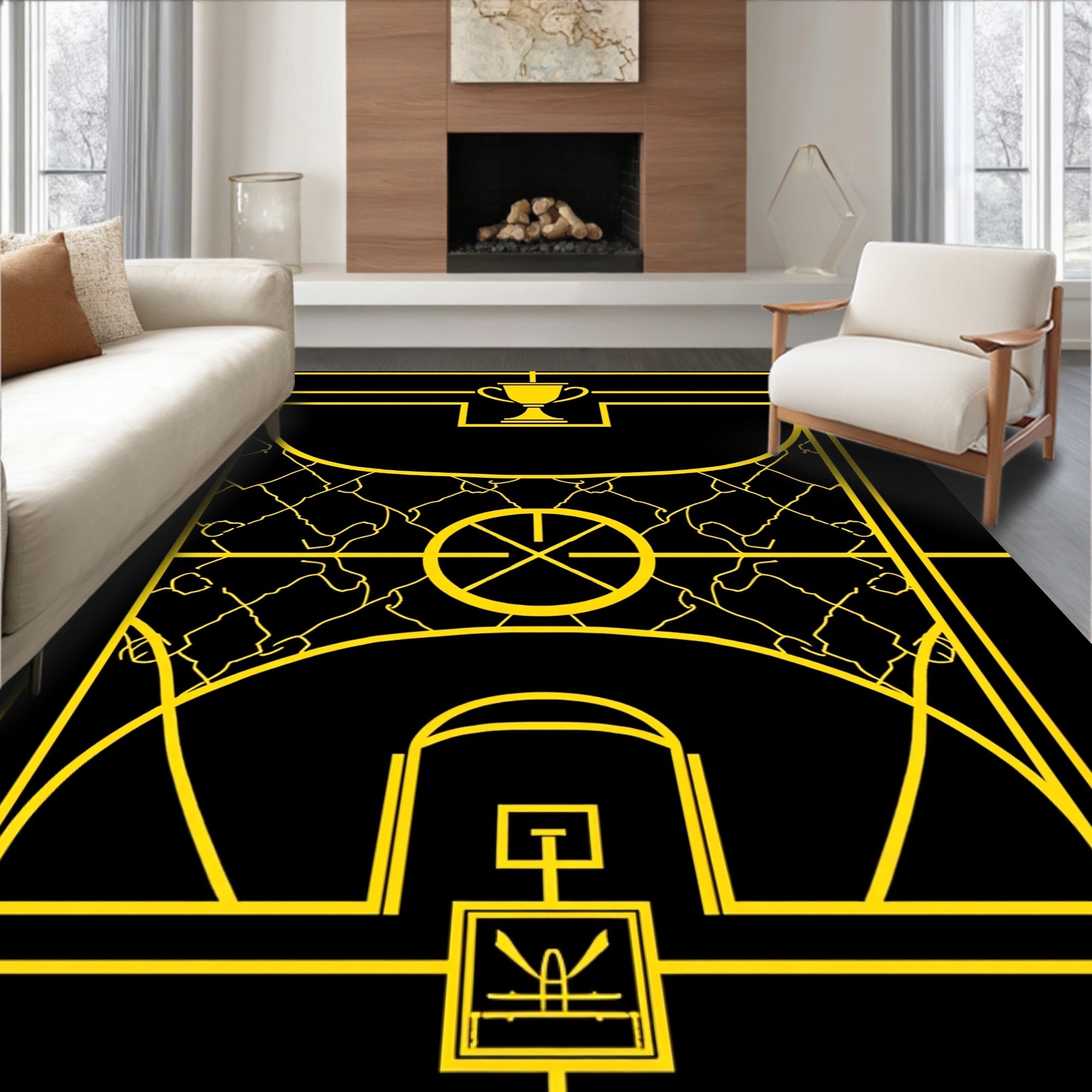Gold Trophy Court Line Art Rug