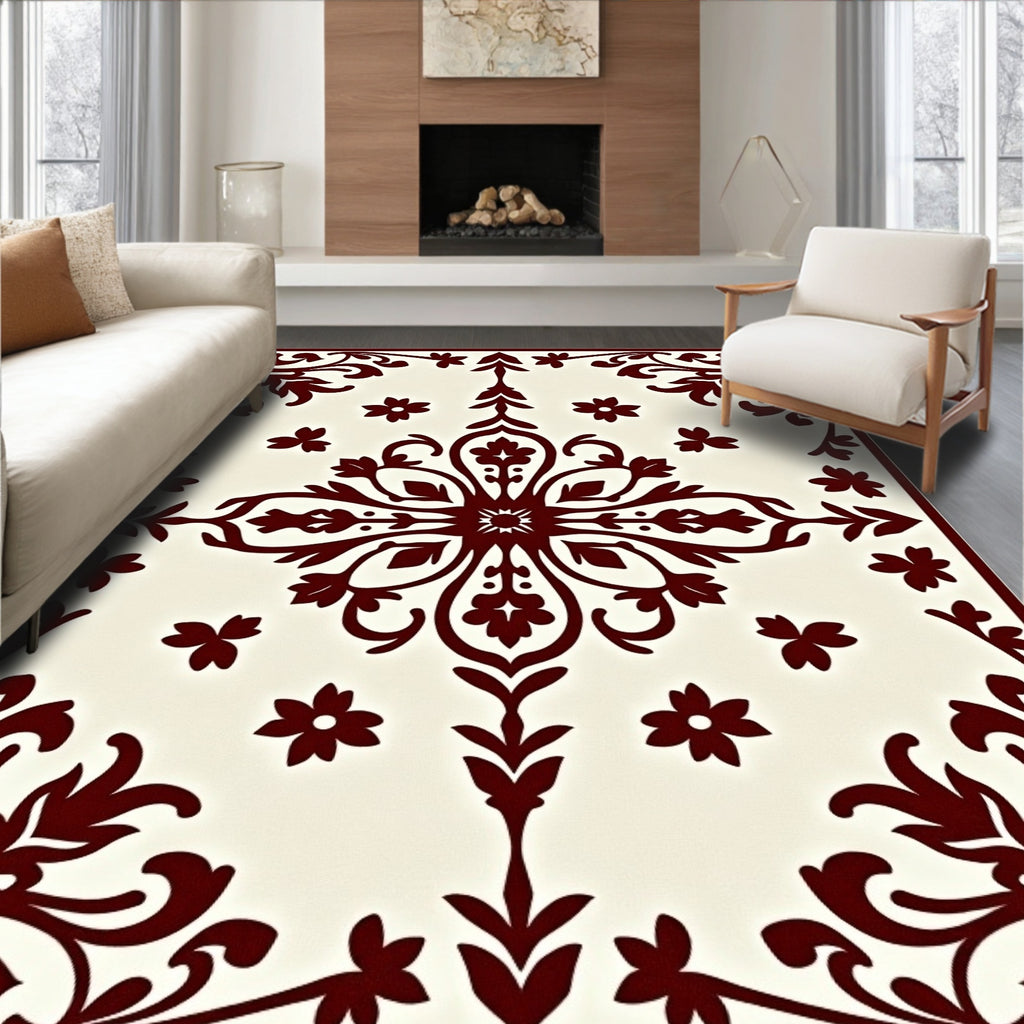 Bold Sanguine Bloom Ivory Area Centerpiece Rug