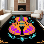 Bold Orange Violin Music Notes Rug