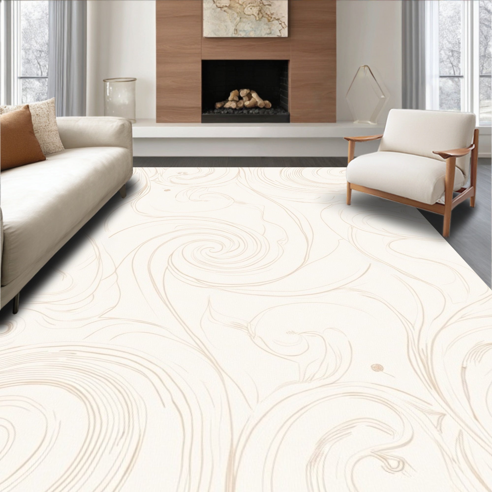 Cream Swirl Swirl Curlicue Curlicues Rug