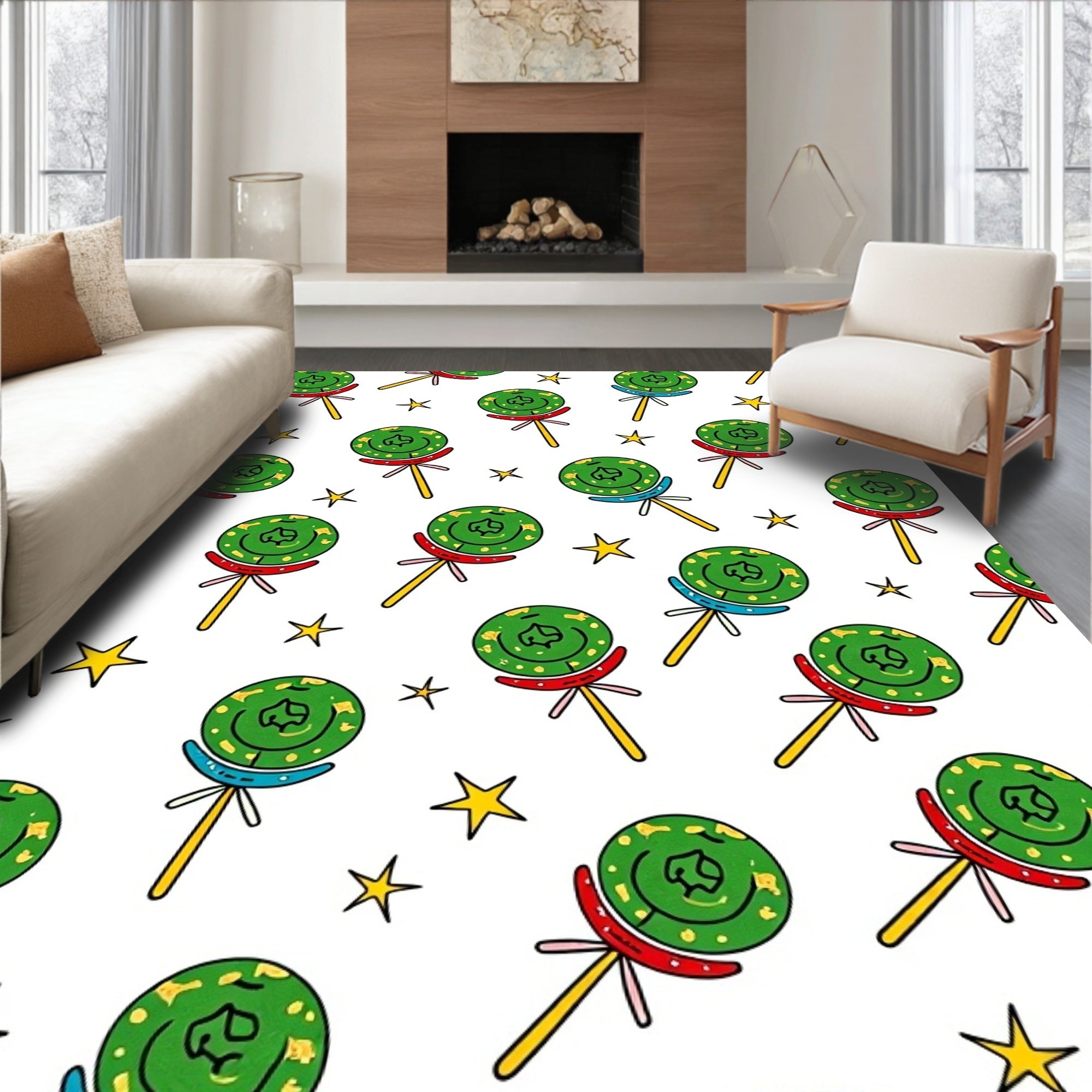 Whimsical Green Lollipop Star Rug