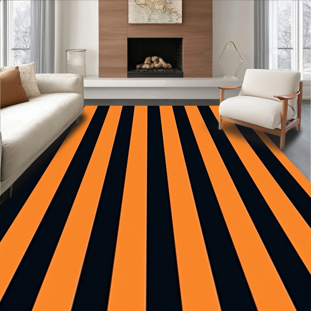 Bold Orange Black Stripe Rug