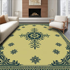 Gold Navy Floral Medallion Border Rug