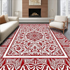 Red White Ornate Medallion Border Rug