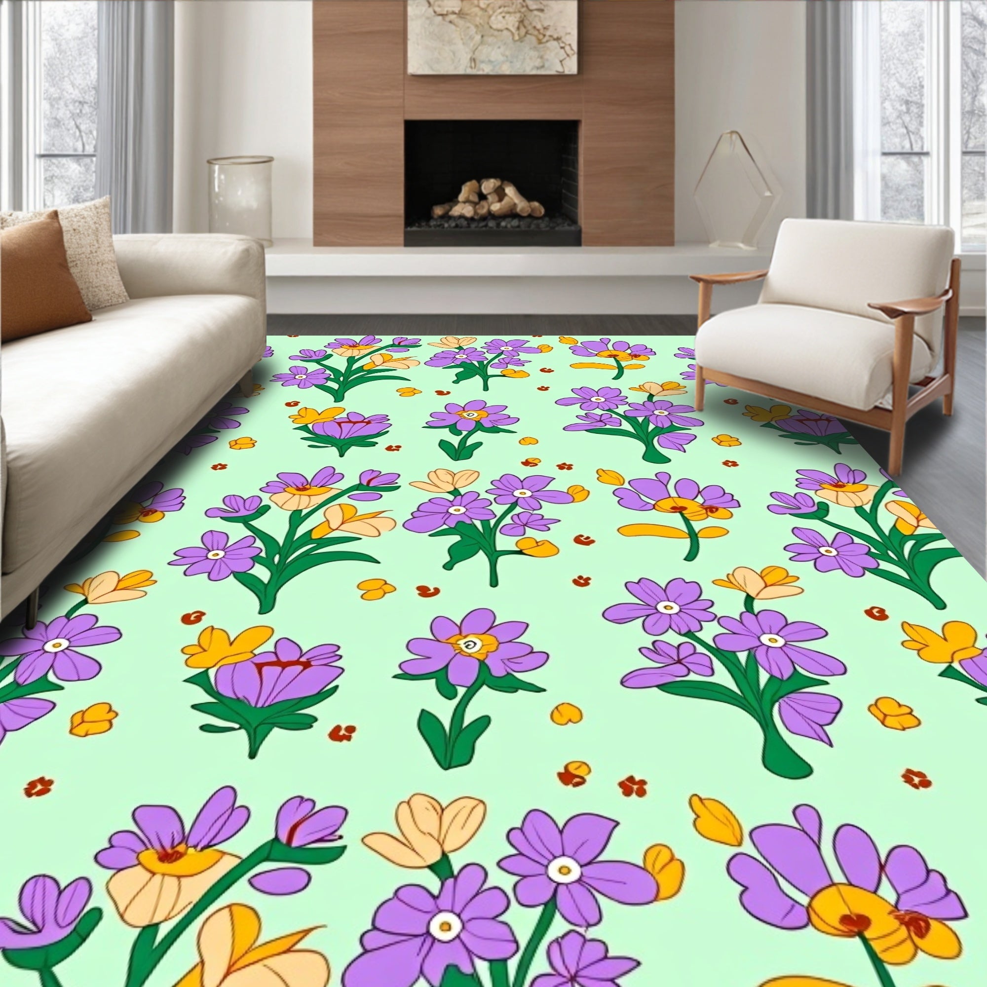 Groovy Purple Flower Bunch Pastel Rug