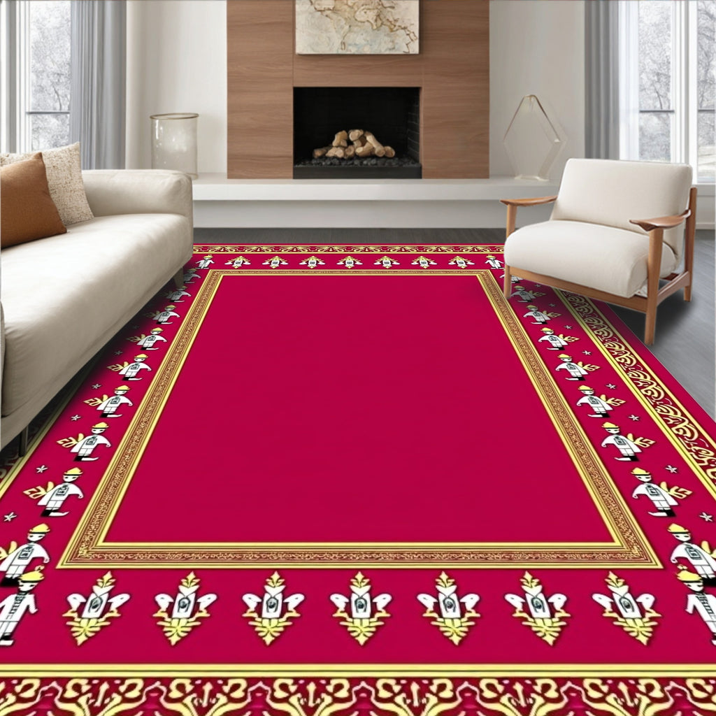 Crimson Gold Animated Figure Border Rug