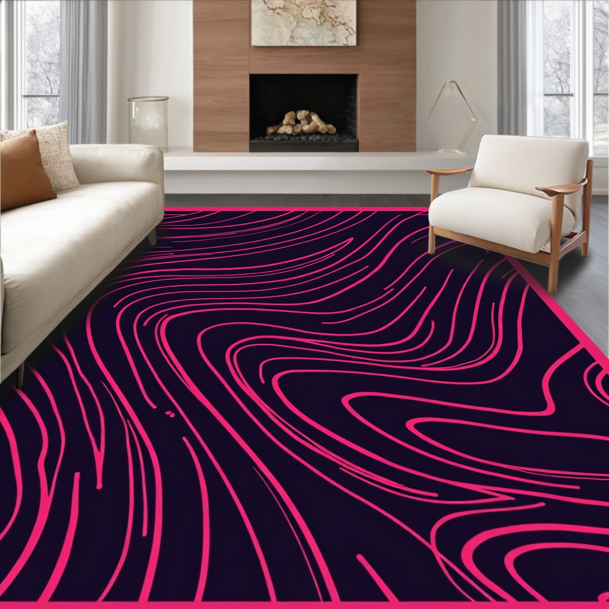 Bold Pink Swirl Navy Abstract Rug