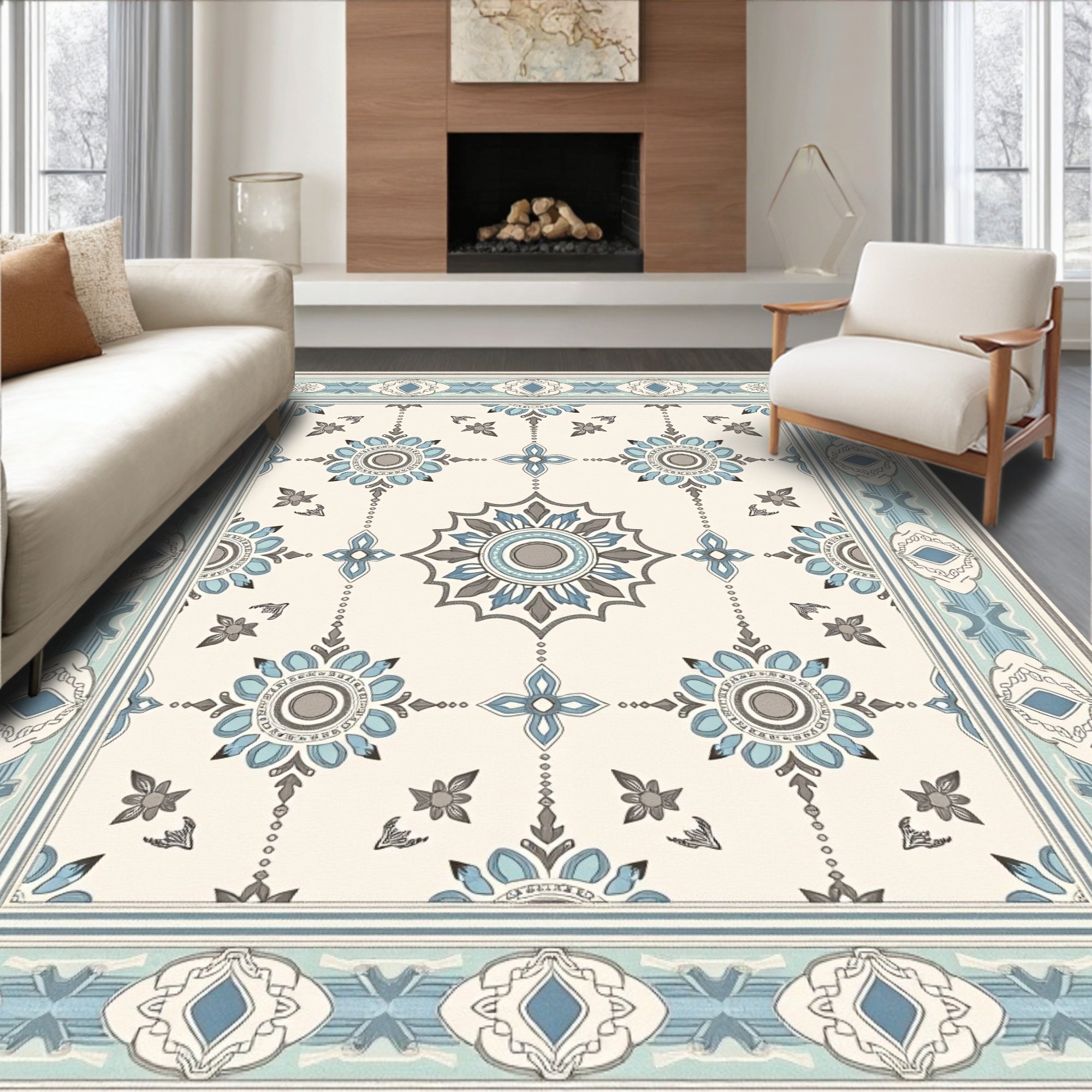 Soft Blue Medallion Garden Rug