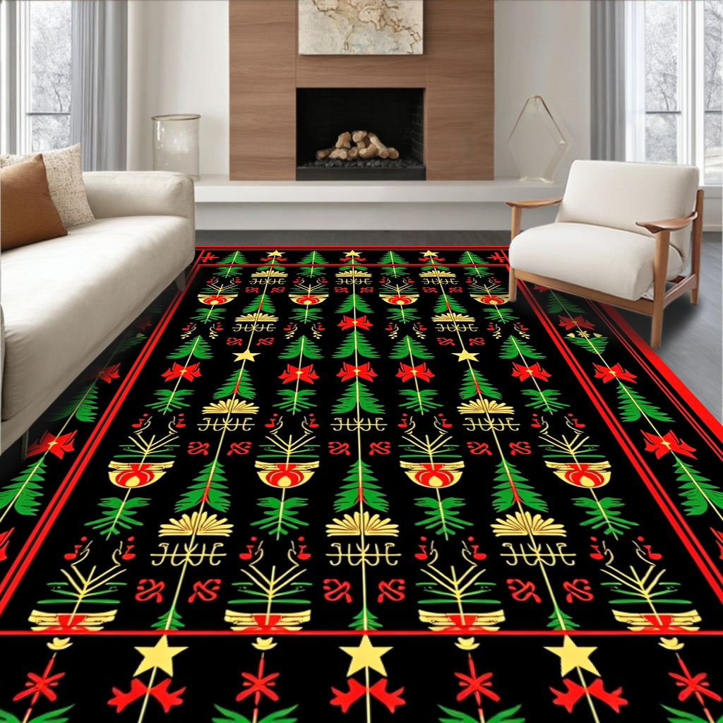 Red Green Black Christmas Trees Stars Rug