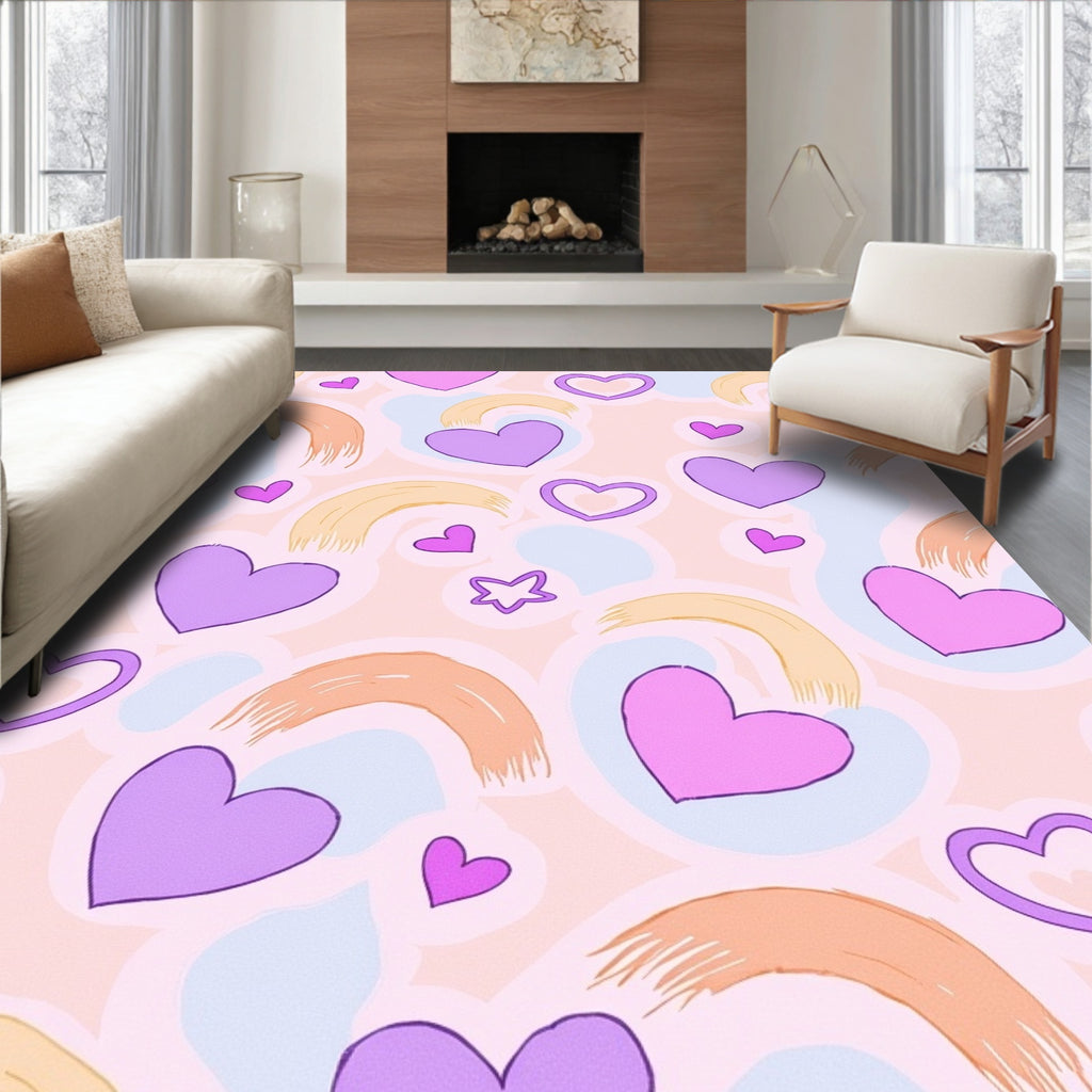 Soft Pastel Hearts Brushstrokes Rug