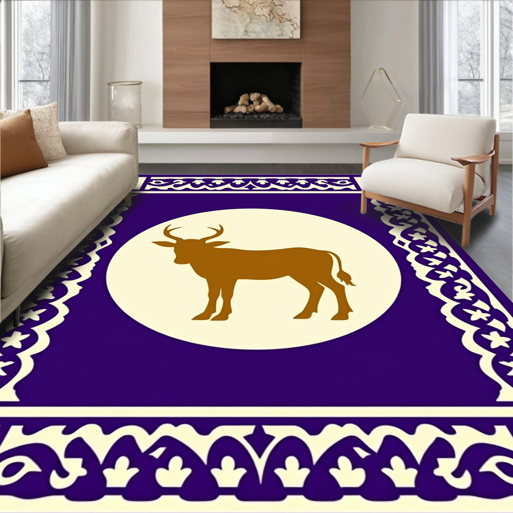 Deep Purple Golden Antelope Medallion Rug