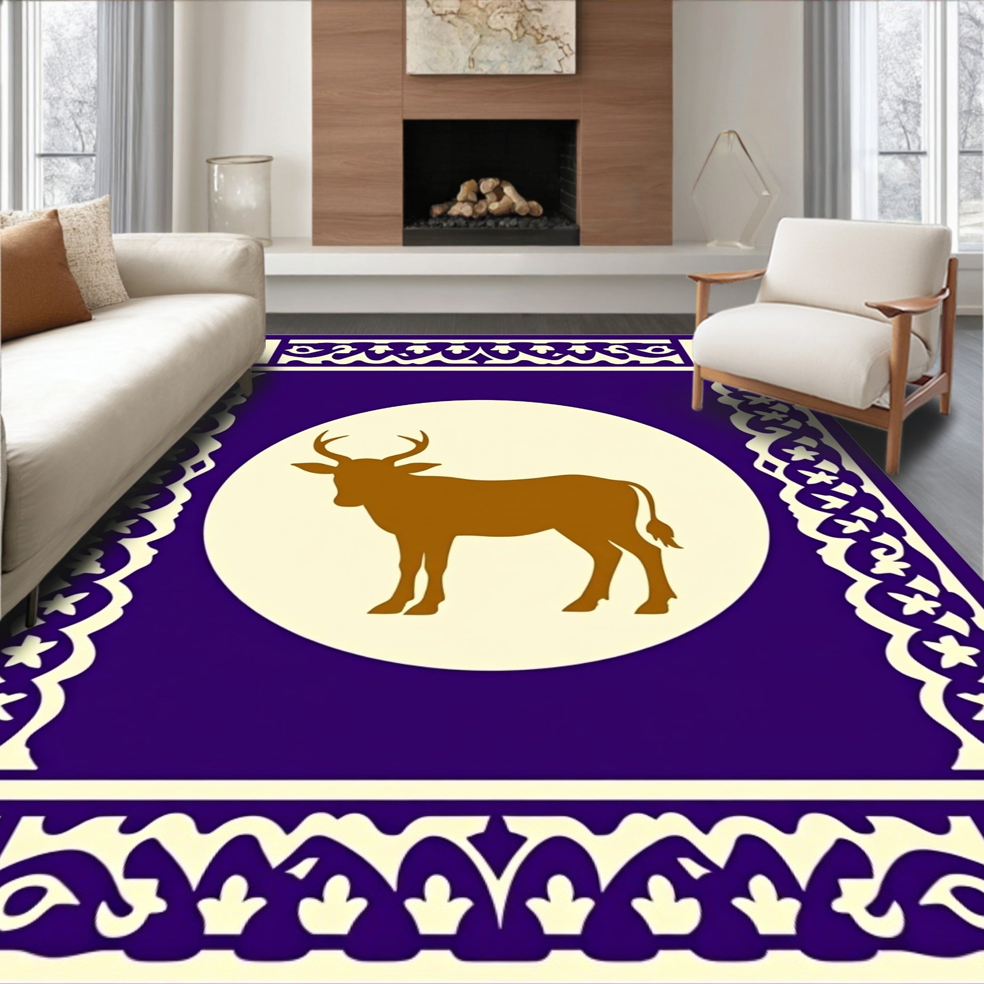 Deep Purple Golden Antelope Medallion Rug