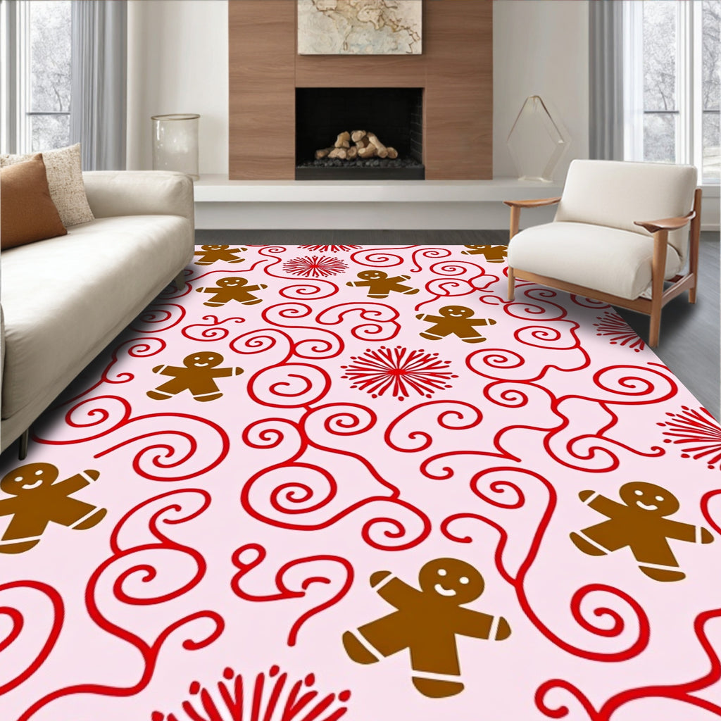 Brown Gingerbread Man Red Swirls Rug