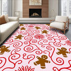 Brown Gingerbread Man Red Swirls Rug