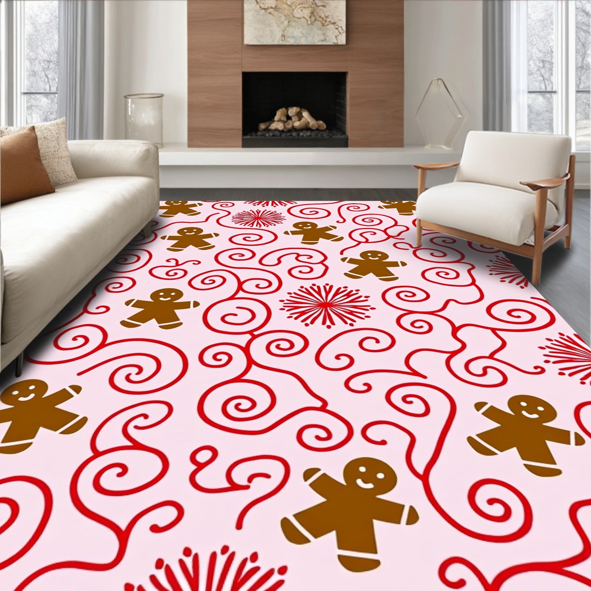 Brown Gingerbread Man Red Swirls Rug