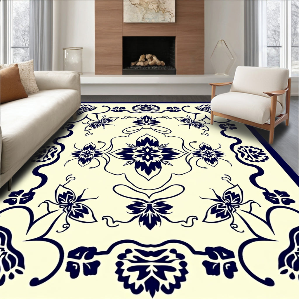 Navy Floral Butterfly Medallion Harmony Rug