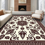 Deep Burgundy Floral Medallion Cream Rug