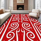 Red White Swirl Tribal Motif Rug