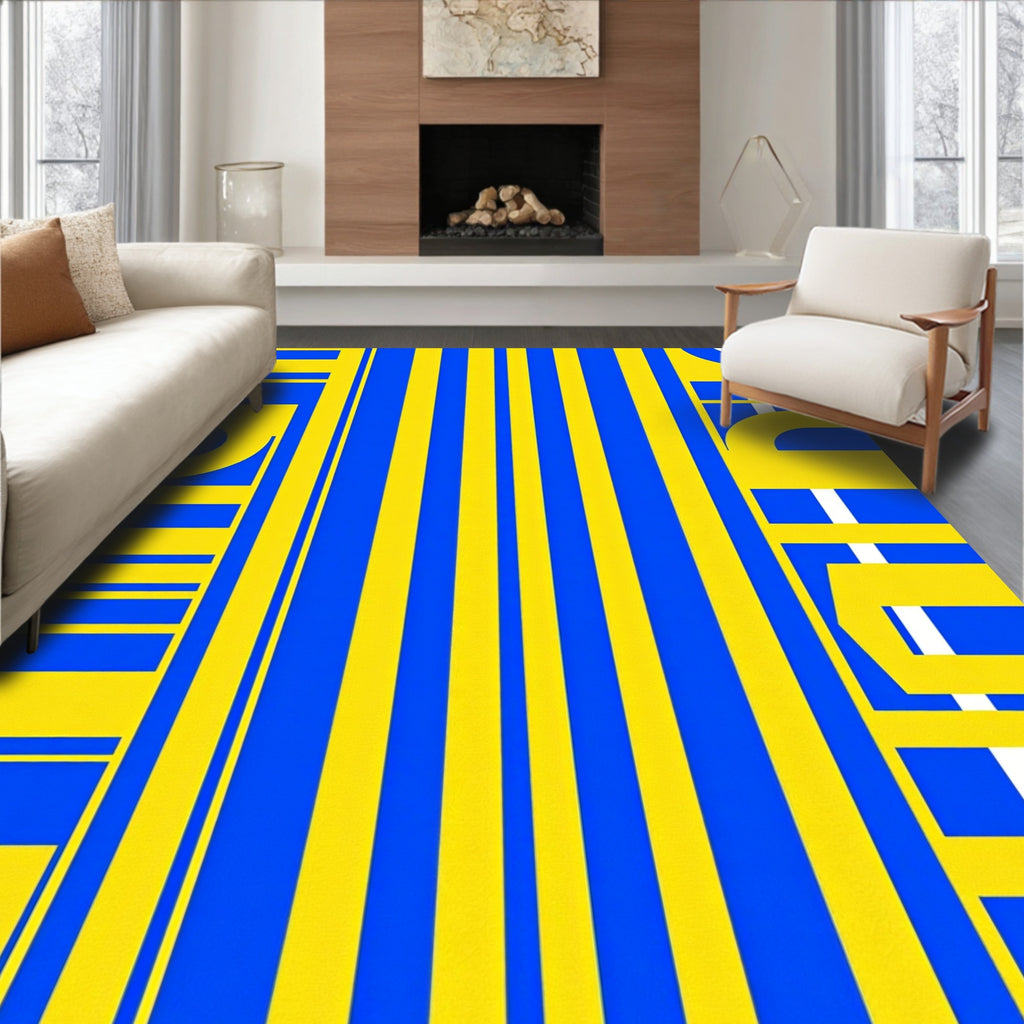 Bold Blue Yellow Stripe Composition Rug