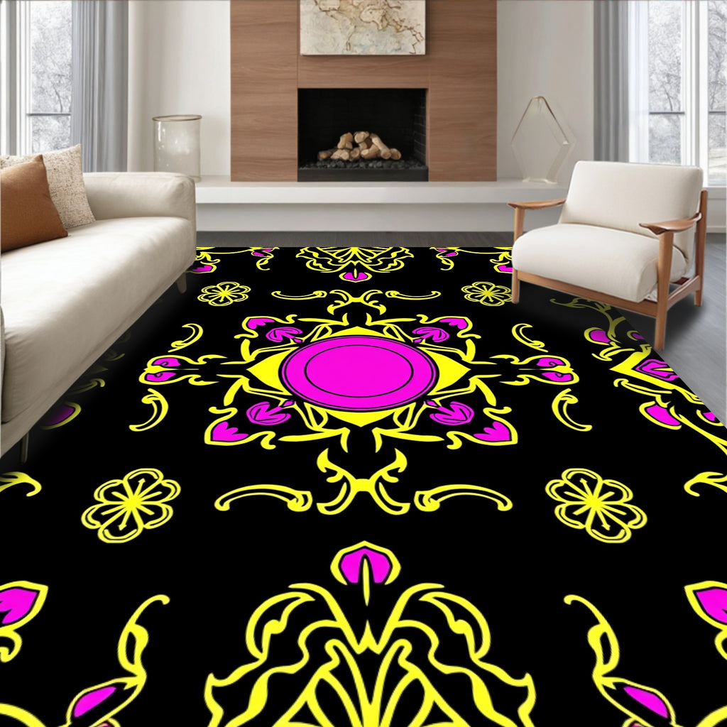 Yellow Pink Black Tribal Eye Rug