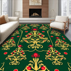 Green Red Gold Floral Garland Rug