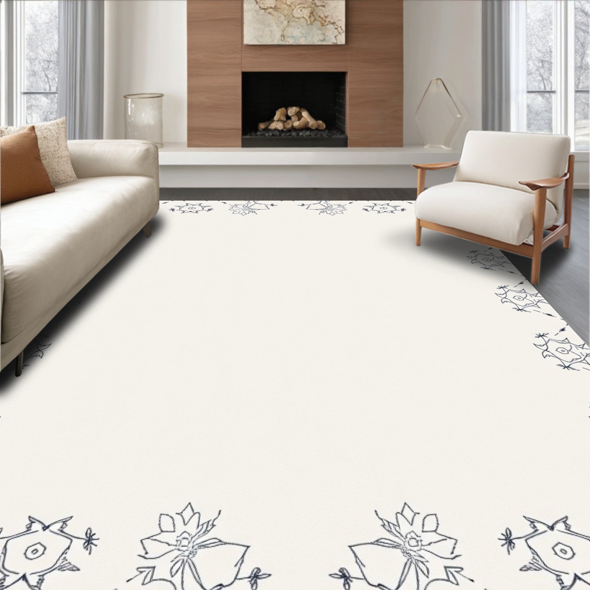 Classic Indigo Floral Border Rug