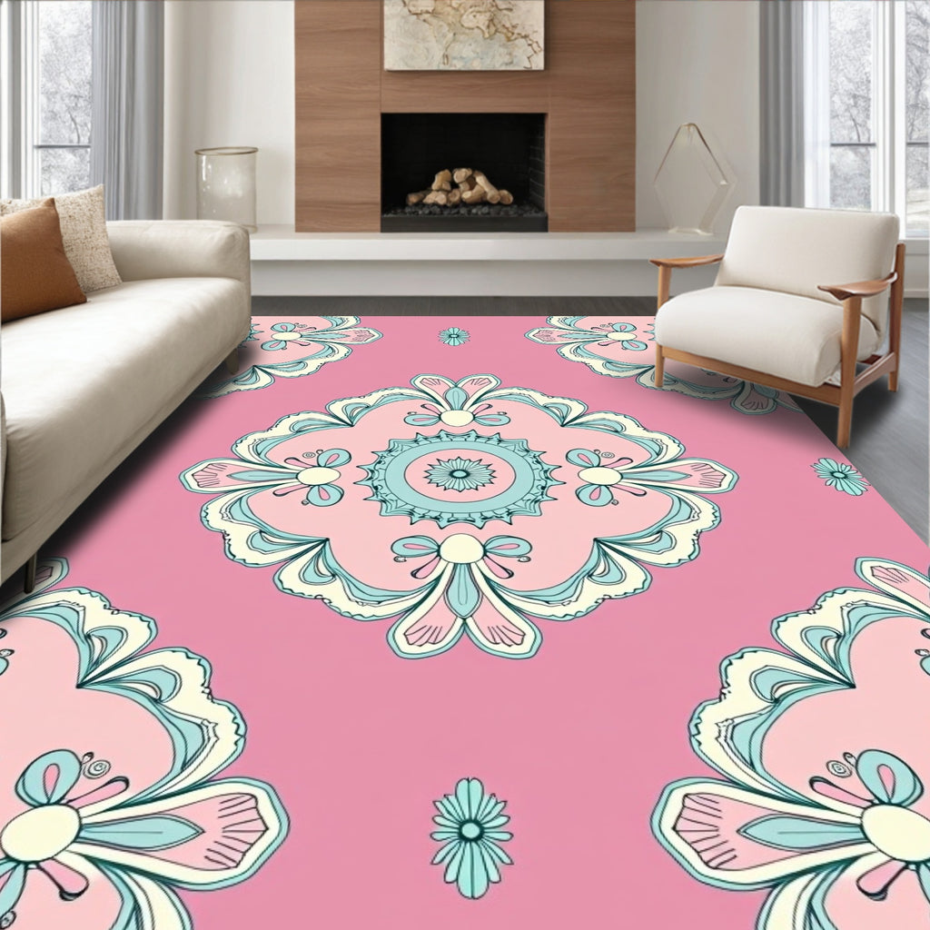 Pink Aqua Floral Medallion Radiance Rug