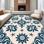 Navy Blue Floral Medallion Square Rug