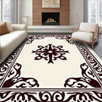 Cream and Black Floral Scroll Medallion Rug