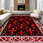 Crimson Fleur De Lis Swirl Border Rug