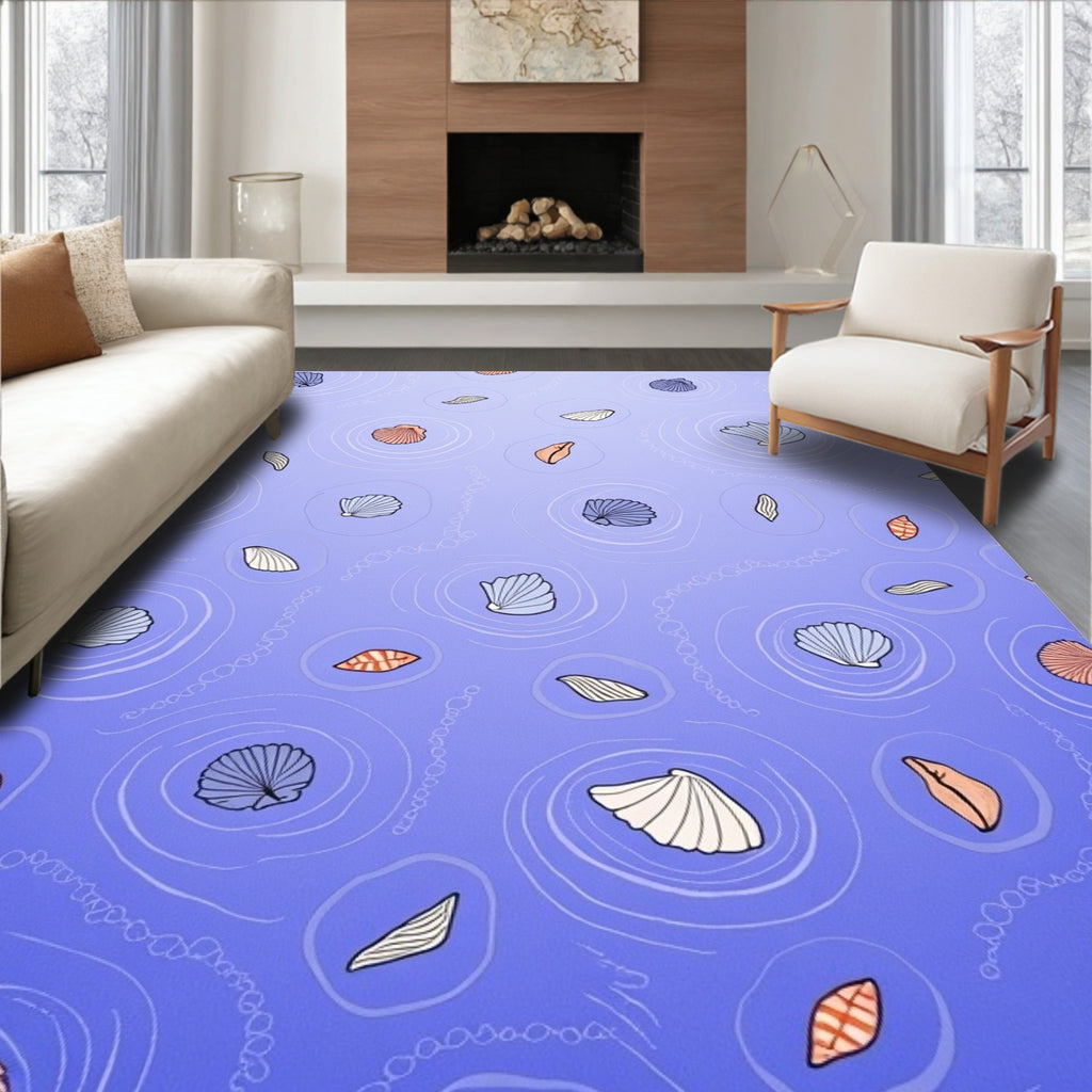 Ocean Blue Seashell Ripple Rug