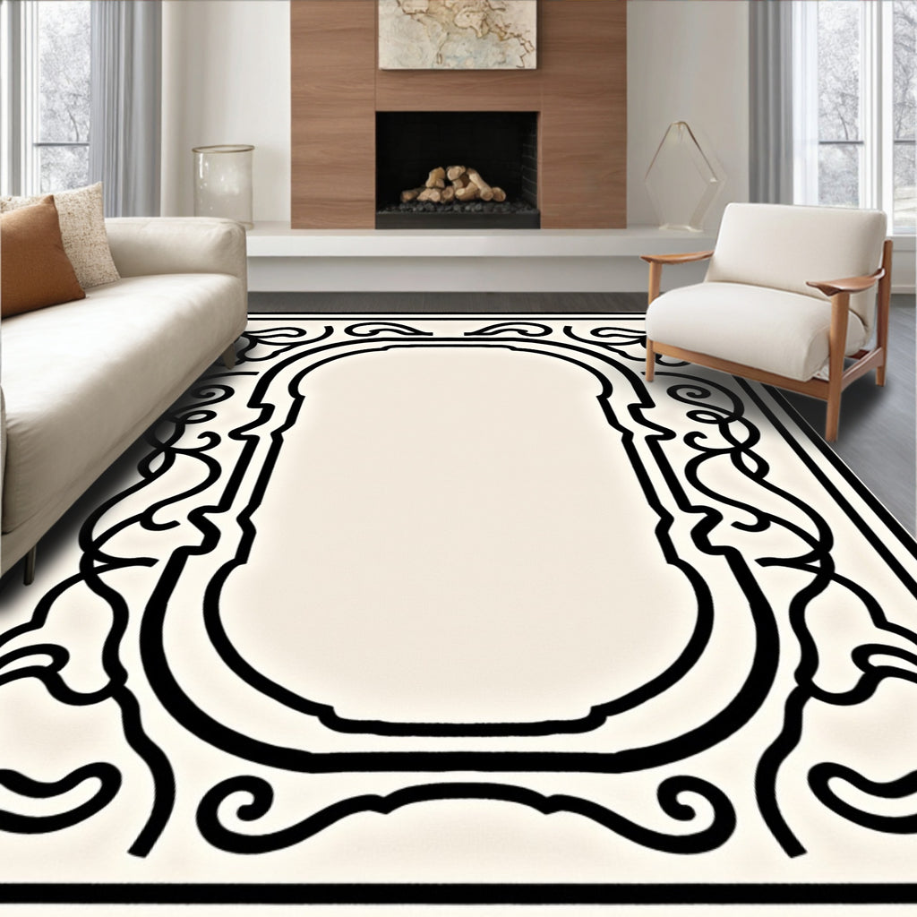 Black Floral Arch Border Rug