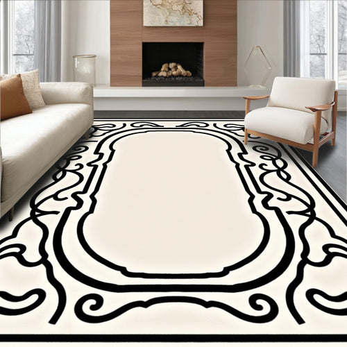 Black Floral Arch Border Rug
