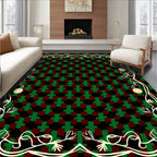 Crimson Green Geometric Vine Floral Rug