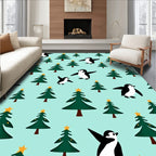 Playful Penguins And Evergreen Trees Rug