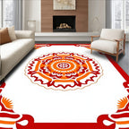 Vibrant Red Orange Floral Medallion Border Rug