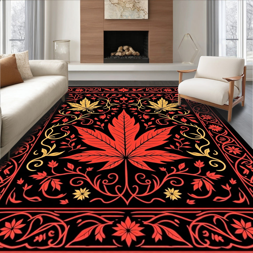 Crimson Red Maple Leaf Garland Rug