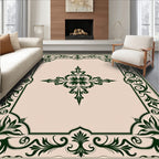 Dark Green Vintage Floral Border Rug