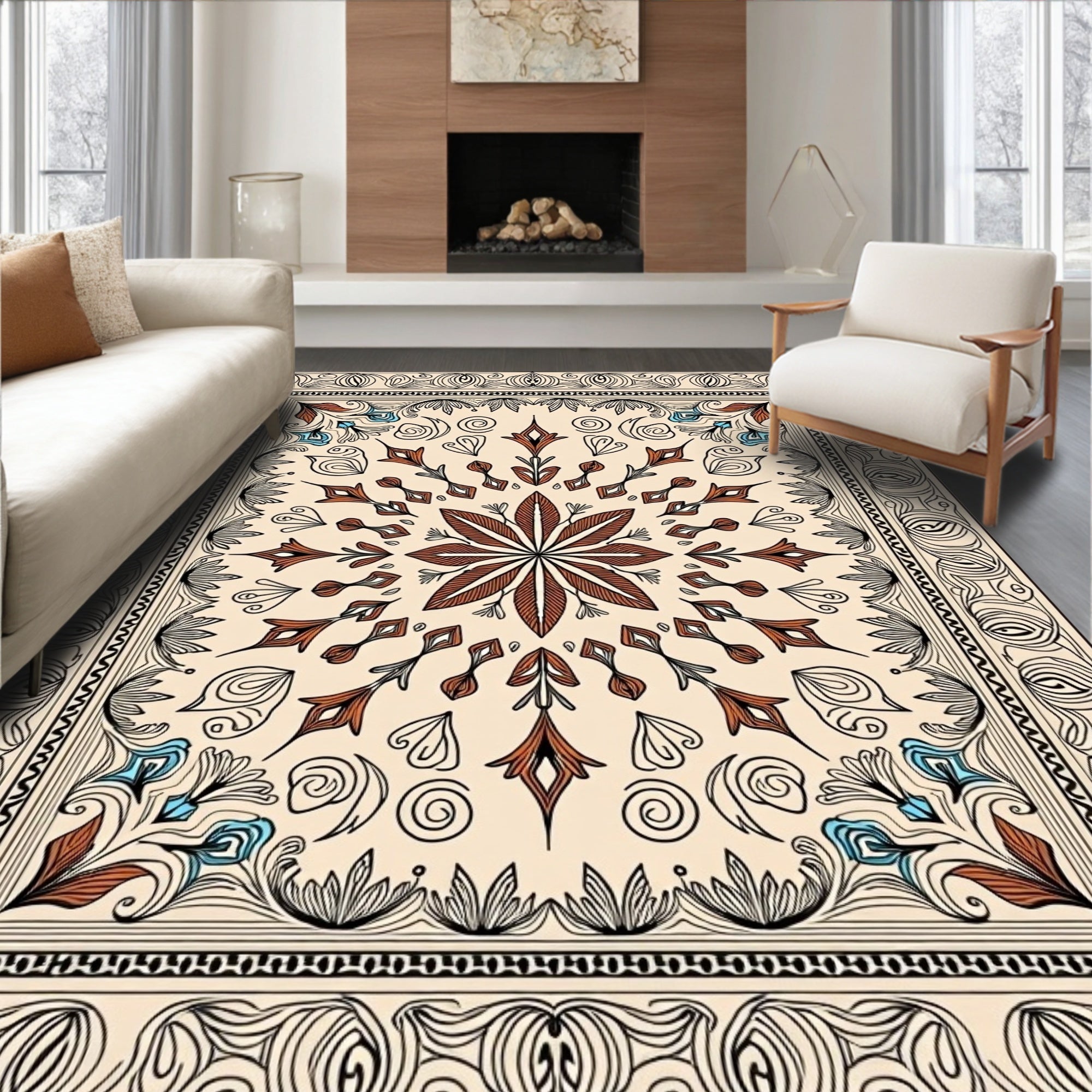 Crimson Floral Medallion With Blue Accents Rug