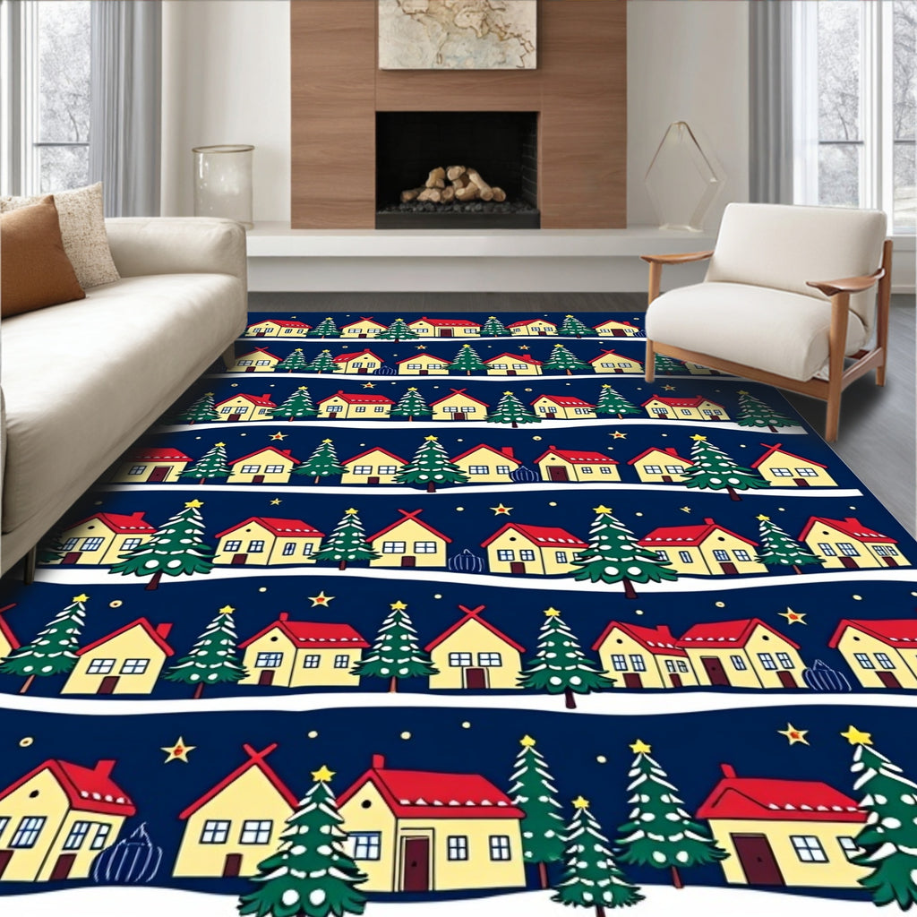 Festive Village Christmas Tree Snow Rug